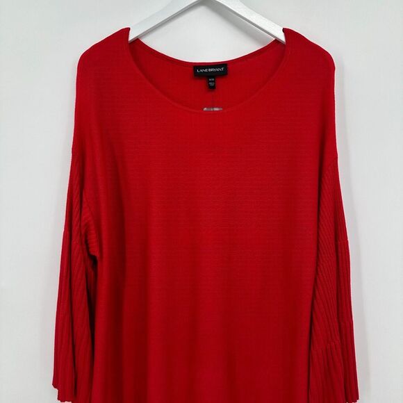 Lane Bryant Sweater Pullover Size‎ 18 20 Stretch Knit Long Bell Sleeves New Red - Picture 2 of 13